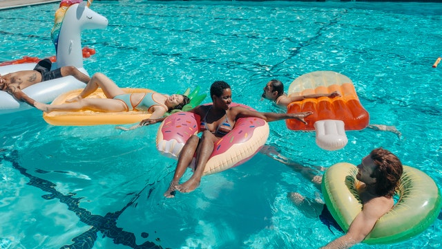 Hang out with friends and play games as you float along during your pool party.